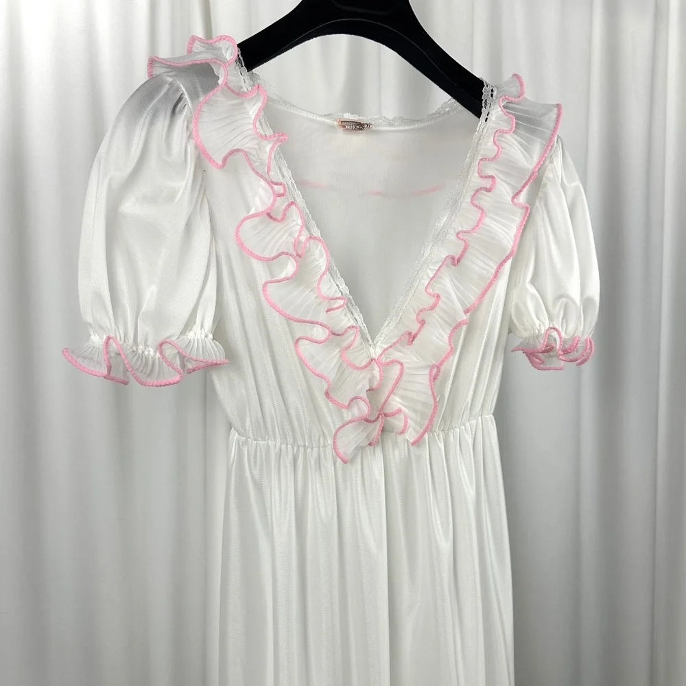 Vintage Bloomies Ivory Ruffle Nightgown Romantic Maxi Small - Picture 7 of 16